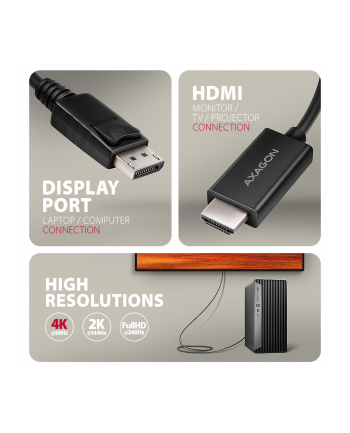 axagon RVD-HI20C2 Adapter aktywny DisplayPort -> HDMI 1.4, 4K/60Hz, kabel 1,8m