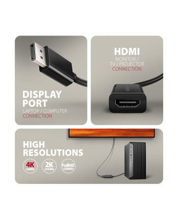 axagon RVD-HI20N Adapter aktywny DisplayPort -> HDMI 1.4, 4K/60Hz, kabel 15cm