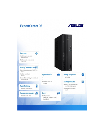 asus Komputer ExpertCenter D5 D501SER-514500083X i5-14500 16GB/512GB/W11 PRO