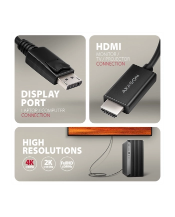 axagon RVD-HI20C2 Adapter aktywny DisplayPort -> HDMI 1.4, 4K/60Hz, kabel 1,8m nr 1