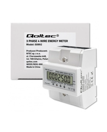 qoltec Trójfazowy elektroniczny licznik | miernik zużycia energii na szynę DIN | 400V | 100A | LCD | 4P nr 1