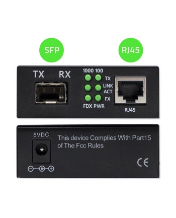 qoltec Dwukierunkowy Media Konwerter SWITCH Ethernet 1x RJ45 1x SFP |   1000Mb/s | 5V nr 1