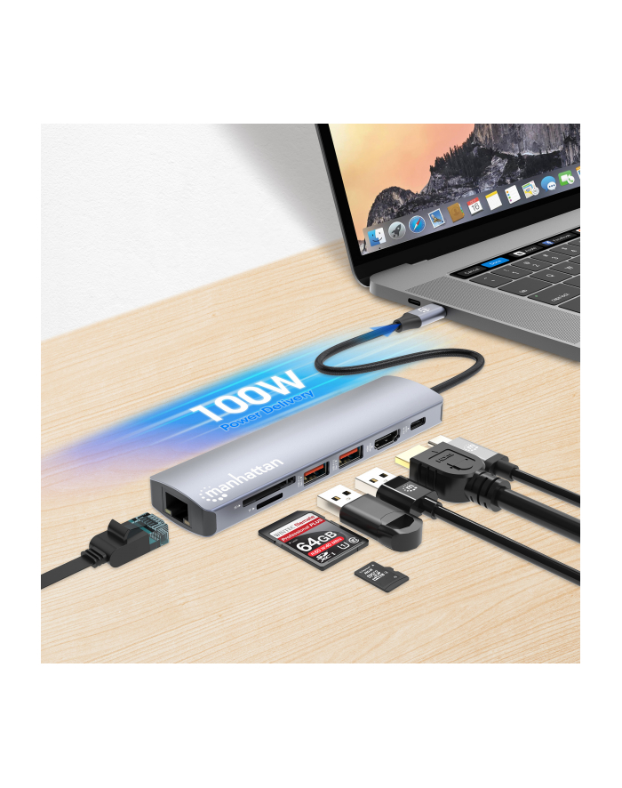 Manhattan Stacja/replikator 7-in-1 4K USB-C Dockingstation 1xHDMI 2xUSB 10Gb/s (153966) główny