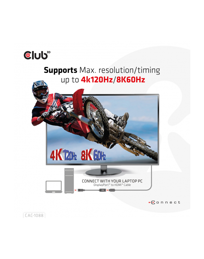 Club3D Redukcja DisplayPort 1.4/HDMI 4K, aktivní główny