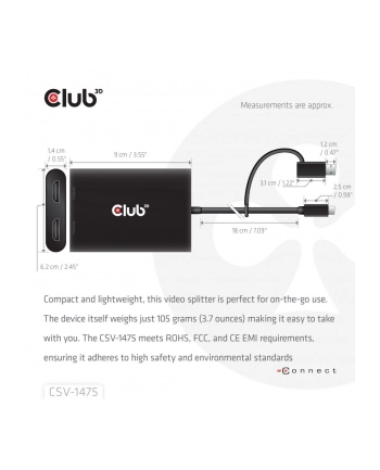 Club 3D Adapter AV Club3D Adapter USB-C (USB A Adapter) > 2x HDMI 4K@60Hz St/Bu retail