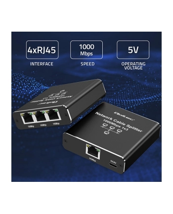 qoltec Rozdzielacz Splitter Ethernet mini SWITCH 1x3 RJ45 | 1000Mb/s |  USB-C | Aluminium nr 1