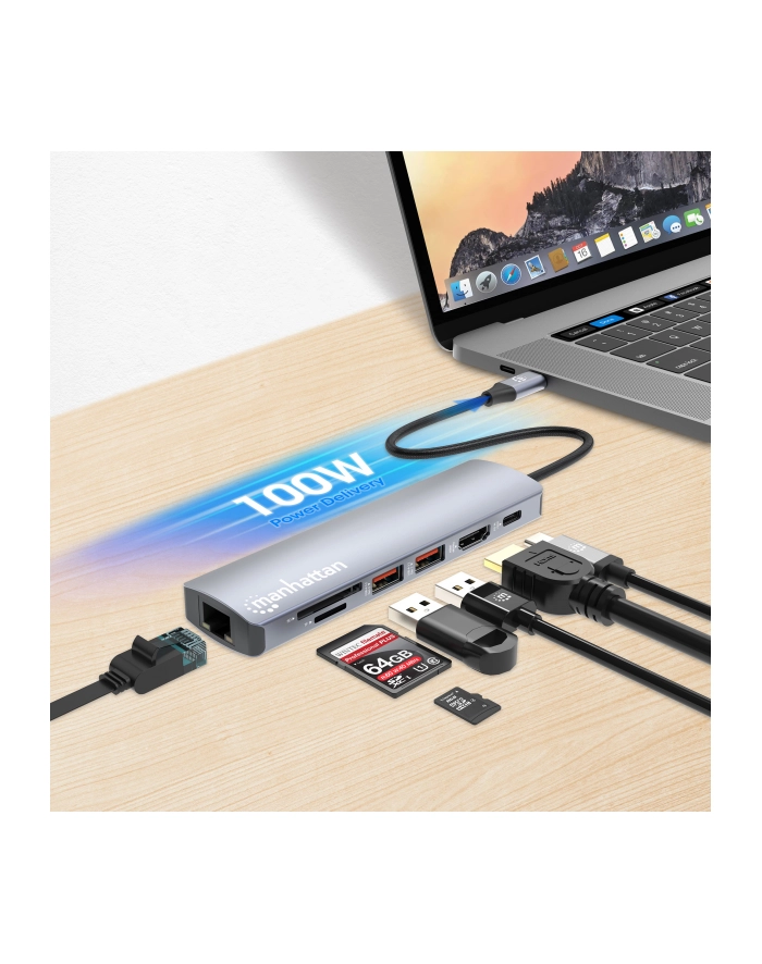 Manhattan Stacja/replikator 7-in-1 4K USB-C Dockingstation 1xHDMI 2xUSB 10Gb/s (153966) główny