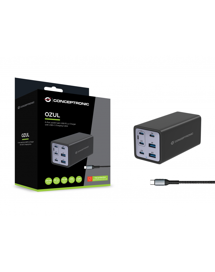 Conceptronic OZUL06BE 6-Port 200W USB-C  Ladegerät główny