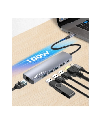 Manhattan Stacja/replikator 6-in-1 4K USB-C Dockingstation 1xHDMI 3xUSB 5 Gb/s (153959)