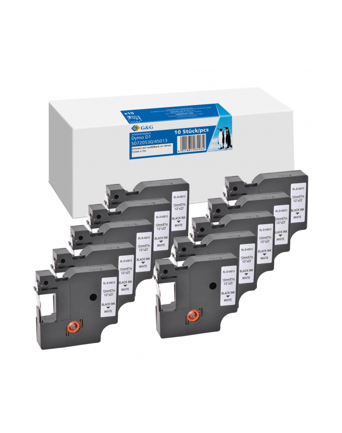 10x G'amp;G Schriftband 12mm x 7m sw Komp m. Dymo D1/ 45013/ S0720530 główny