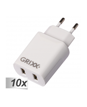 10x1 Grixx Power Adapter 220V Dual USB A White
