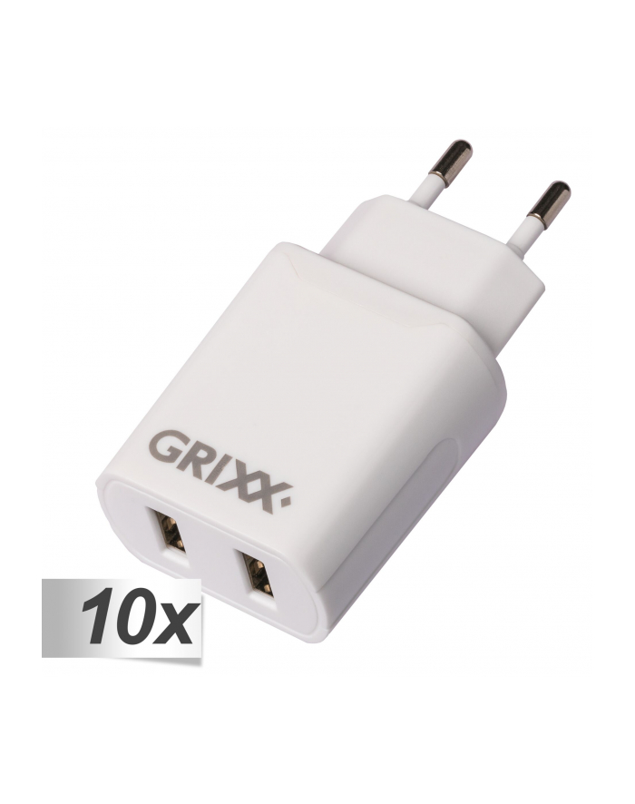 10x1 Grixx Power Adapter 220V Dual USB A White główny
