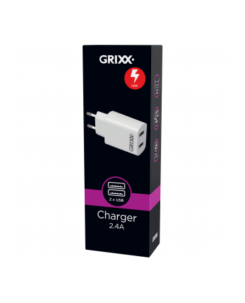 10x1 Grixx Power Adapter 220V Dual USB A White