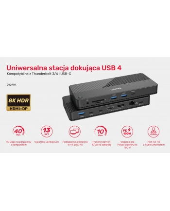 unitek Stacja dokująca 12w1 USB-C, HDMI 2.1, USB 4, PD 100W, D1079A nr 2
