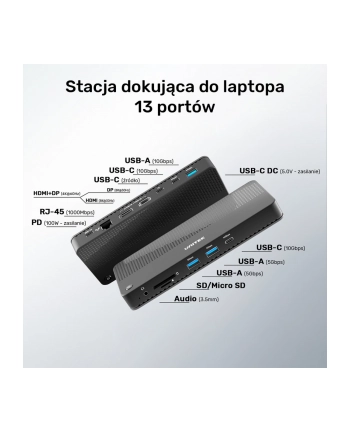unitek Stacja dokująca 12w1 USB-C, HDMI 2.1, USB 4, PD 100W, D1079A nr 1