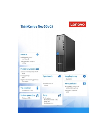 lenovo Komputer ThinkCentre Neo 50s G5 SFF 12XD000CPB W11Pro i5-14400/16GB/512GB/INT/DVD/3YRS OS nr 2