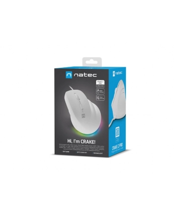 natec Mysz wertykalna CRAKE 2 PRO 128000DPI optyczna biała