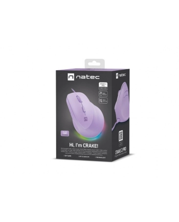 natec Mysz wertykalna CRAKE 2 PRO 128000DPI optyczna lawendowa