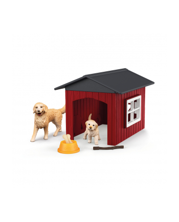 Schleich 42722 Zestaw Buda dla psa z psami rasy Golden Retriever Farm World