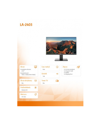 ag neovo Monitor 23.8 cala LA-2403 IPS FHD 100Hz HDMI DP VGA