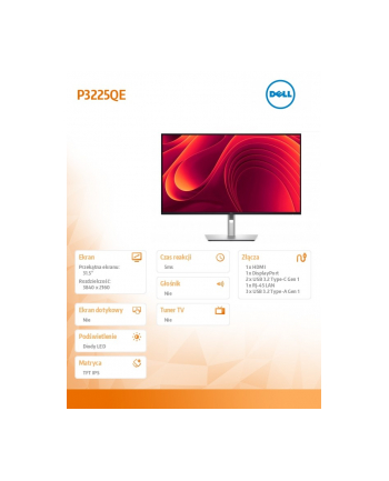 dell Monitor P3225QE 31.5 cala IPS 4K/HDMI/DP/USB/RJ45/3Y
