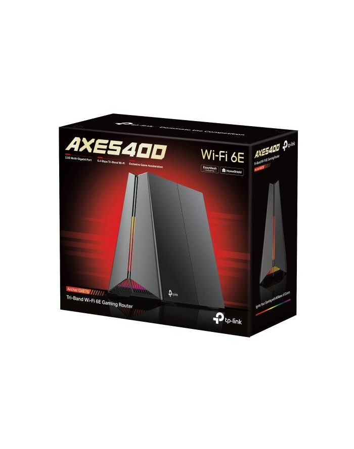 tp-link Router AXE5400 Tri-Ban Wi-Fi 6E Gaming Router SPEED: 574 Mbps at 2.4 GHz + 2402 Mbps at 5 GHz + 2402 Mbps at 6 GHz          SPEC: 4 główny