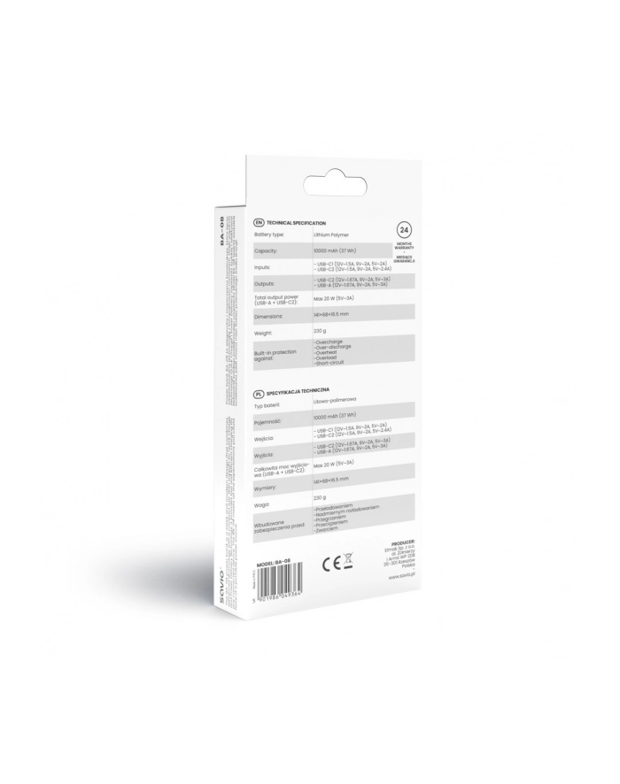 savio Powerbank 10000 mAh, BA-08 główny