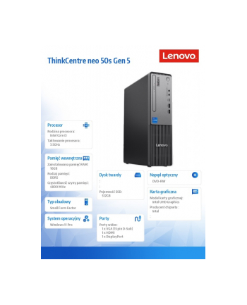 lenovo Komputer ThinkCentre Neo 50s G5 SFF 12XF0029PB W11Pro i3-14100/16GB/512GB/INT/DVD/3YRS OS nr 1