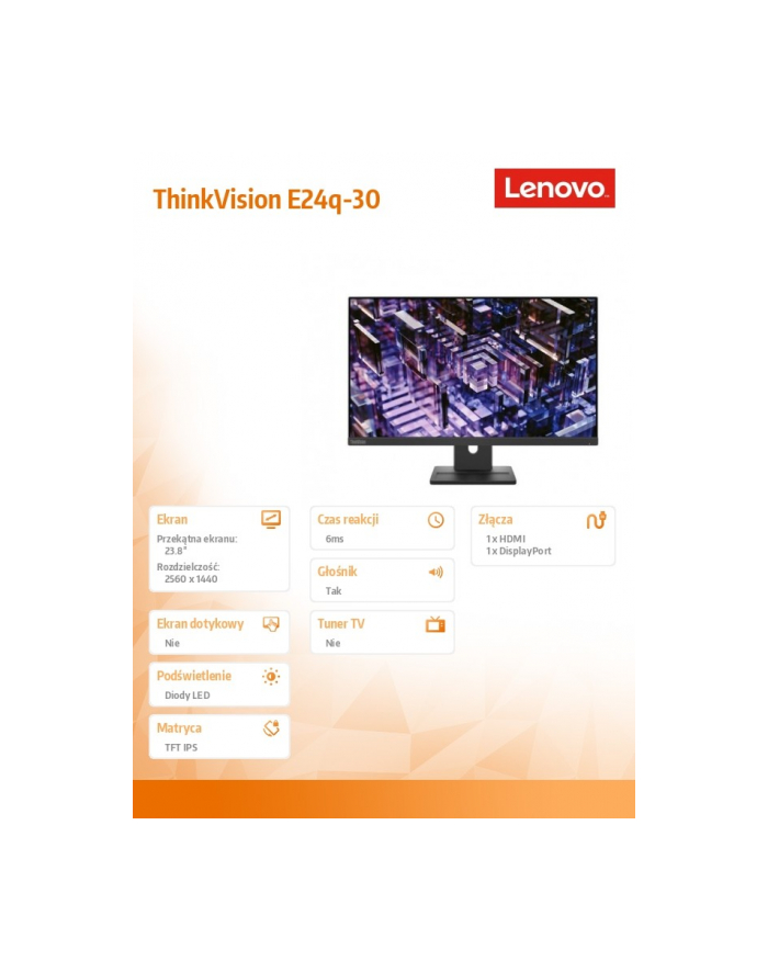 lenovo Monitor ThinkVision 23.8 cala E24q-30 63ECGAT2EU główny