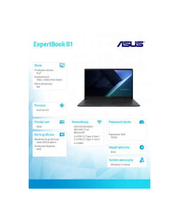asus Notebook ExpertBook B1 B1503CVA-S72273W - i5-1334U/16GB/1TB/15.6 FHD/Win 11 HOME /3YRS