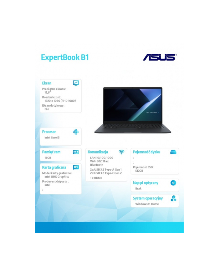 asus Notebook ExpertBook B1 B1503CVA-S72273W - i5-1334U/16GB/1TB/15.6 FHD/Win 11 HOME /3YRS główny