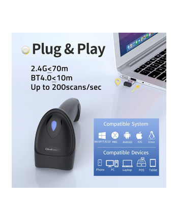 qoltec Czytnik kodów kreskowych i QR | 1D 2D | USB | Bluetooth