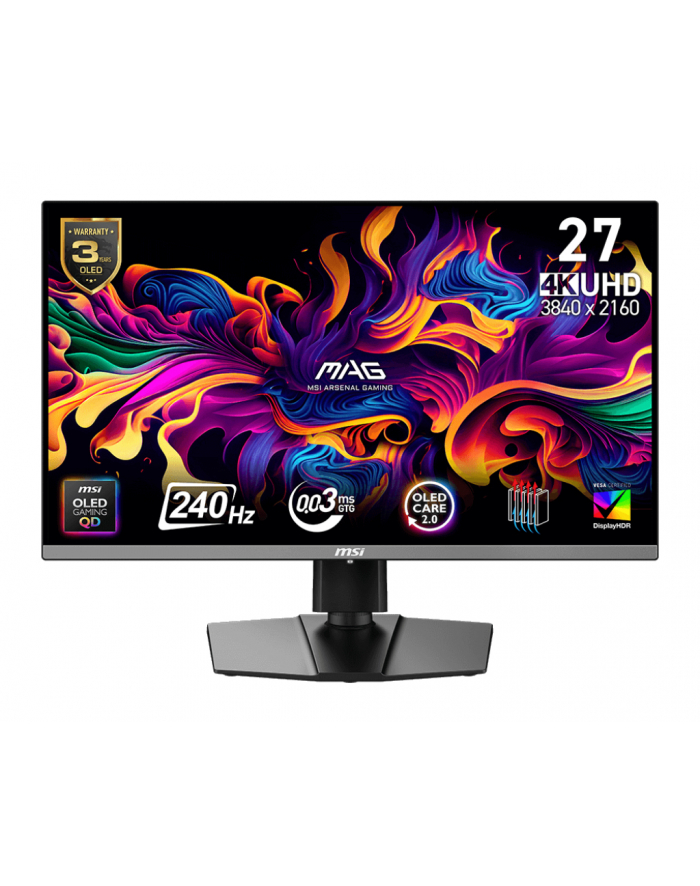 MSI MAG 272UP QD-OLED X24 26.5inch QD-OLED UHD 16:9 240Hz 0.03ms 2xHDM2.1 DP USB Type C Dpalt PD15W Pivot główny