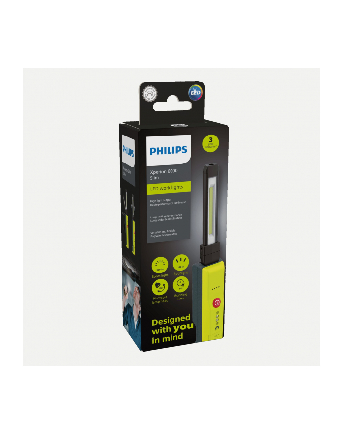 philips Lampa warsztatowa bezprzewodowa SLIM, Xperion, źródło światła LED, strumień świetlny 180/250/500lm, moc: 5 W, pojemność akumulatora: 2600mAh, Lit, IK07/ IP54, USB typ-C główny