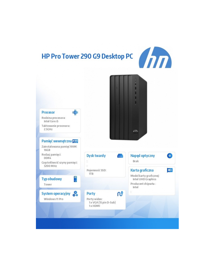 hp inc. Komputer 290 Tower G9 i5-14400 1TB/16GB/W11P B6ZB2ET główny