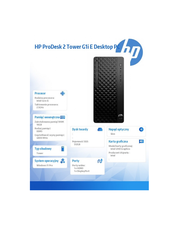 hp inc. Komputer ProDesk 2 Tower G1i E i5-14400 512GB/16GB/W11P B6ZD1ET główny