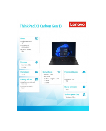 lenovo Ultrabook Thinkpad X1 Carbon G13 21NS004UPB W11Pro Ultra 7 258V/32GB/1TB/INT/14.0 2.8K/Black/3YRS Premier Support + CO2 Offset