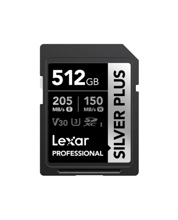 Lexar Professional SILVER PLUS SDXC UHS-I cards, 512GB, up to 205MB/s read 150MB/s write C10 V30 U3