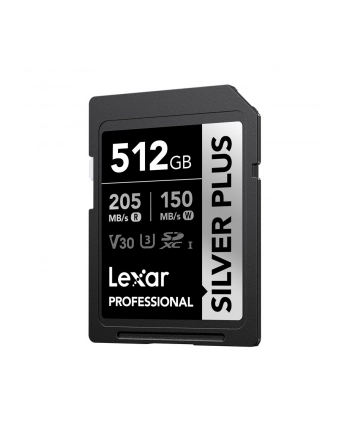 Lexar Professional SILVER PLUS SDXC UHS-I cards, 512GB, up to 205MB/s read 150MB/s write C10 V30 U3