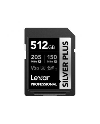 Lexar Professional SILVER PLUS SDXC UHS-I cards, 512GB, up to 205MB/s read 150MB/s write C10 V30 U3