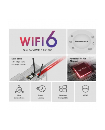 tp-link Karta sieciowa Mercusys  AX1800 Dual-Band Wi-Fi 6 Bluetooth PCI Express Adapter   SPEED: 1201 Mbps at 5 GHz + 574 Mbps at 2.4 GHz