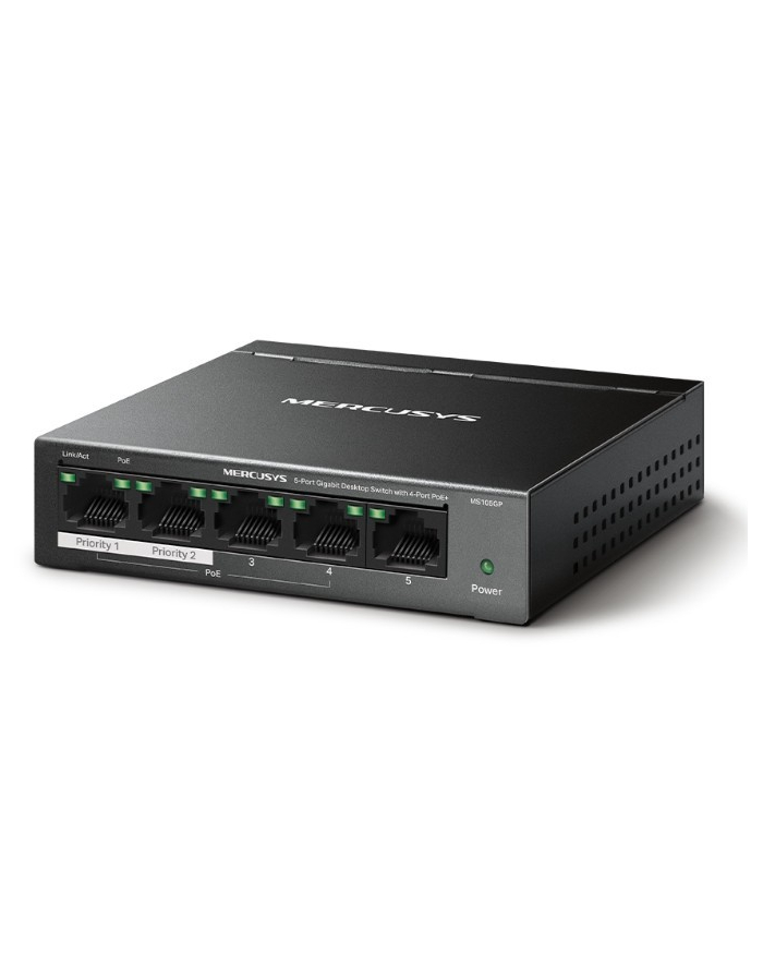 tp-link Przełącznik Mercusys 5-Port Gigabit Desktop Switch with 4-Port PoE+          PORT: 4× Gigabit PoE+ Ports, 1× Gigabit Non-PoE Port główny