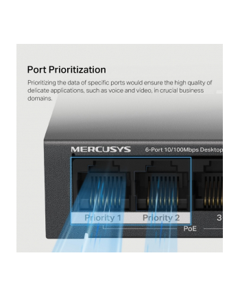 tp-link Przełącznik Mercusys 6-Port 10/100 Mbps Desktop Switch with  4-Port PoE+    PORT: 4× 10/100 Mbps PoE+ Ports, 2× 10/100 Mbps Non-PoE Ports
