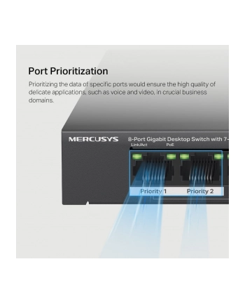 tp-link Przełącznik Mercusys 8-Port Gigabit Desktop Switch with 7× Gigabit PoE+ Ports, 1× Gigabit Non-PoE Ports