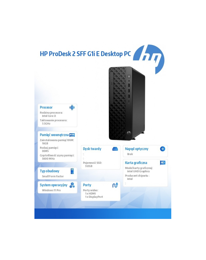 hp inc. Komputer ProDesk 2 SFF G1i E i3-14100 512GB/16GB/W11P     B6ZC4ET główny