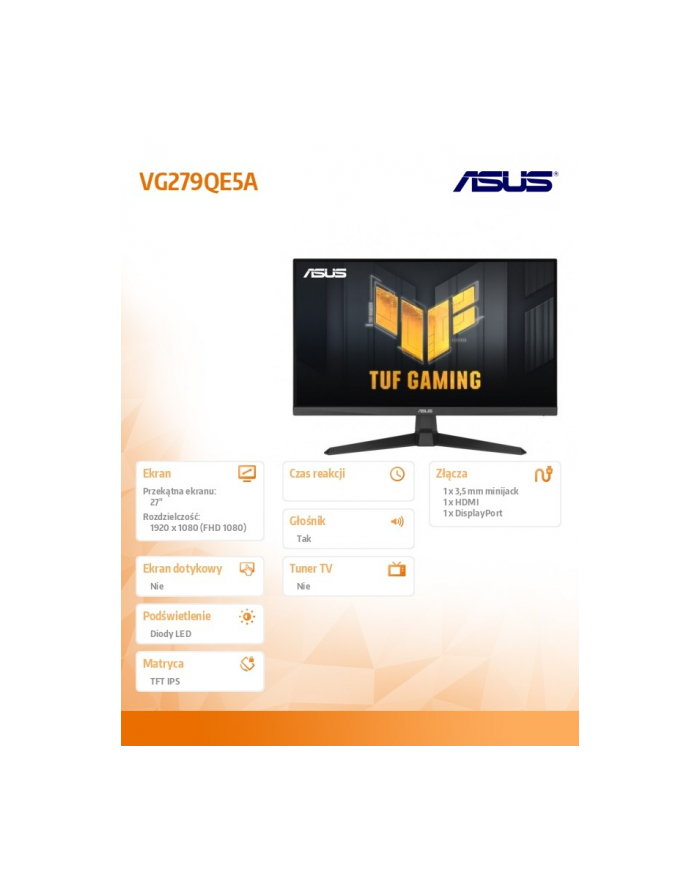 asus Monitor 27 '' VG279QE5A IPS 146Hz HDMI DP główny
