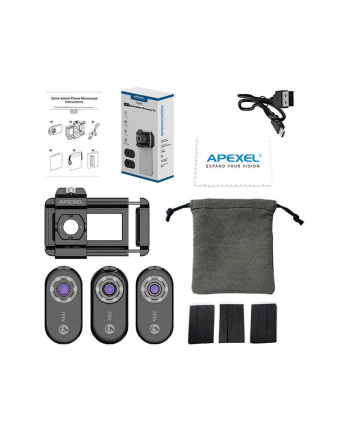 Apexel 3x Obiektyw / mikroskop CPL do smartfona APL-MS3IN1, 200x / 150x / 100x (488880)