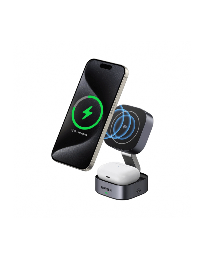 Ugreen Ładowarka Indukcyjna Qi 2W1 W702 Do Iphone Airpods 15W Szara główny