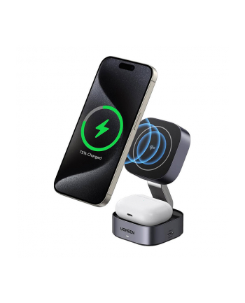 Ugreen Ładowarka Indukcyjna Qi 2W1 W702 Do Iphone Airpods 15W Szara