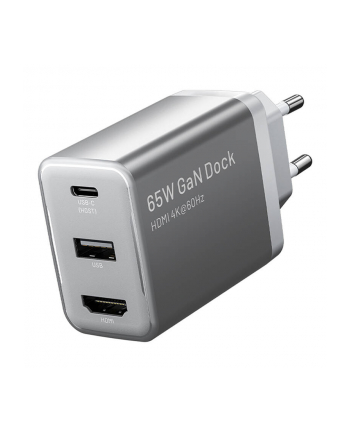 Vention Ładowarka Sieciowa Usb-c Usb Hdmi 4K60Hz Zasilacz Pd Kostka GaN 65W